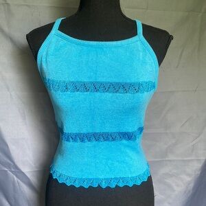 90s Vintage Bebe Moda Rare Turquoise Blue Soft Knit Woven Tie Around Top